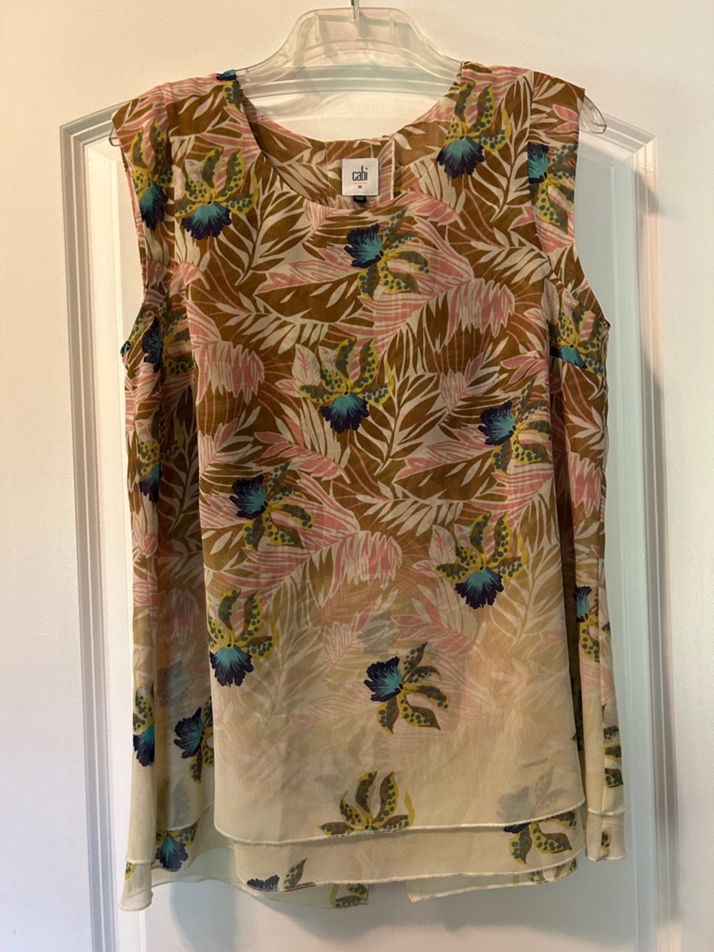 CAbi Brown, Pink & Blue Floral Sleeveless Chiffon Top